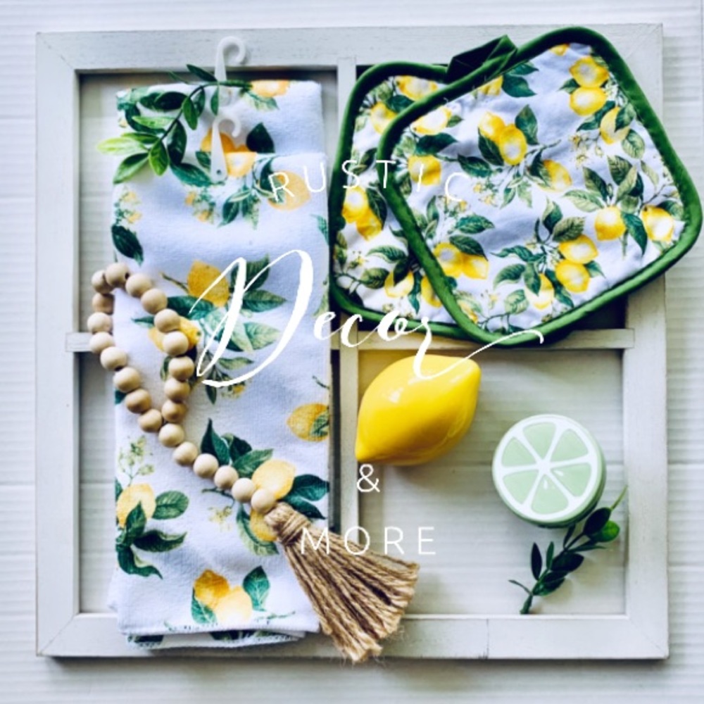 Lemon Kitchen Towel and  Pot Holders set
